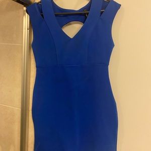 Cobalt blue mini dress with open back detail